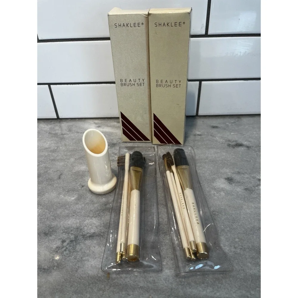 Shaklee Make Up Brush Set Beige Handles & Stand Set Of 4 Vintage- 2 Sets